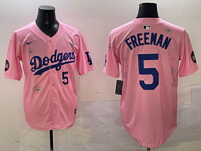 Men Los Angeles Dodgers #5 Freeman Pink Sakura Edition 2025 Nike MLB Jersey style 6->los angeles dodgers->MLB Jersey